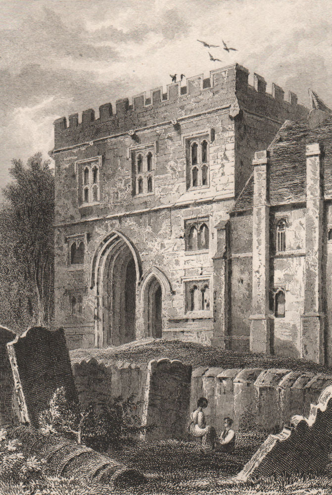 College of All Saints Gateway, Maidstone. Kent. BARTLETT 1829 old print